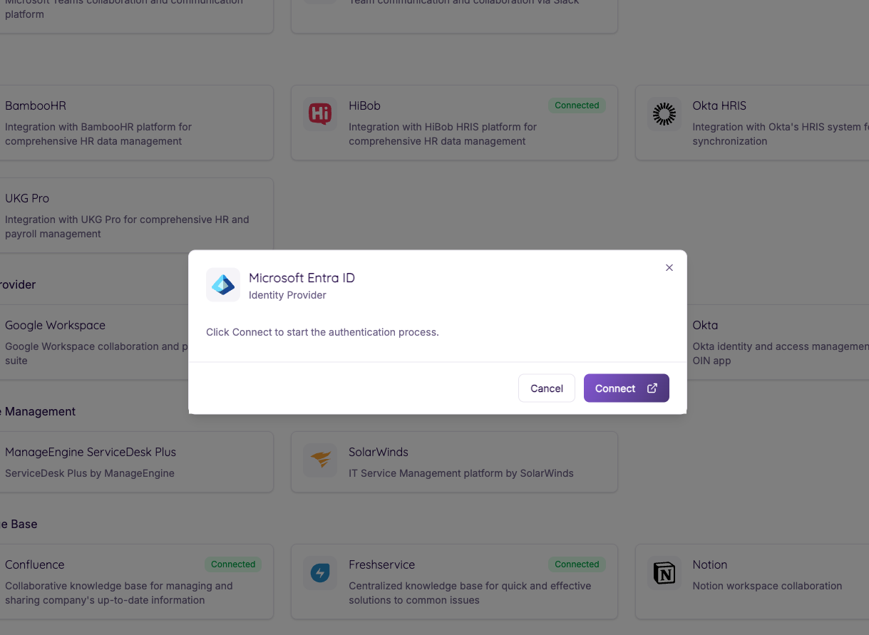 Microsoft Entra ID Connection Dialog