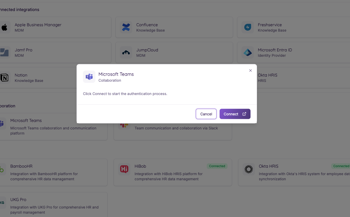Microsoft Teams Connection Dialog