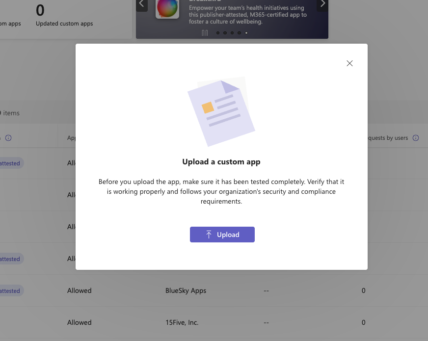 Upload Custom App Dialog